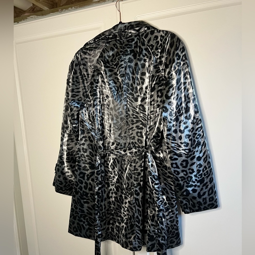 Dennis Basso Y2K Leopard Satin Tie Waist Trench Jacket S - Picture 12 of 14